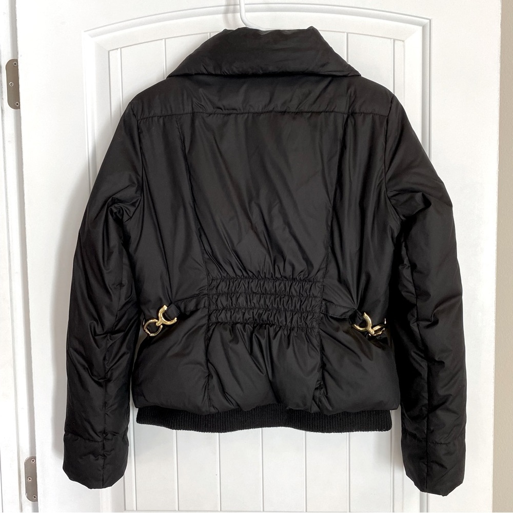 GUESS Black Down Feather Puffer Coat with Gold Detail Size Medium - Picture 2 of 11